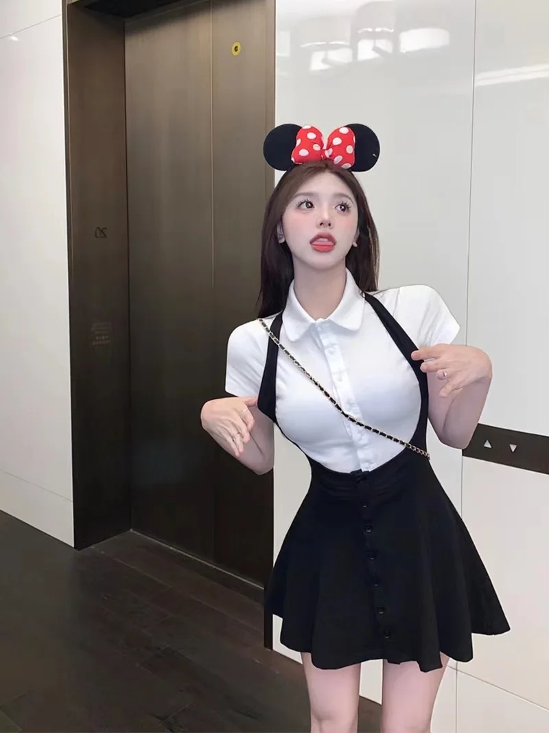 

Sweet Spicy College Sle ter Dr Women Summer Slimming ort Skirt plus Size Waist Cinched Korean Version Collar