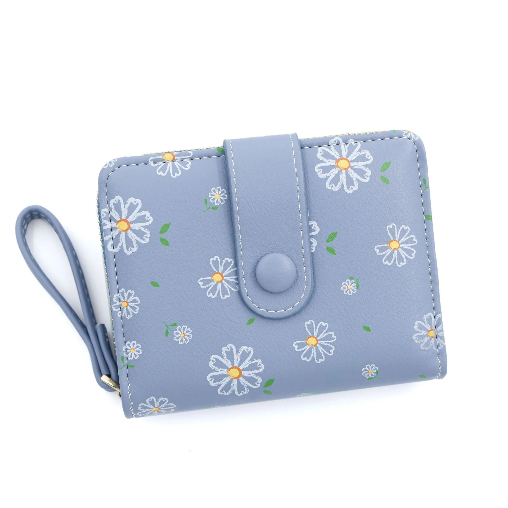 PU leather Women's Short Wallets Korean Edition Daisy Print Zipper Coin Purses Large Capacity Card Holder Bag Versatile