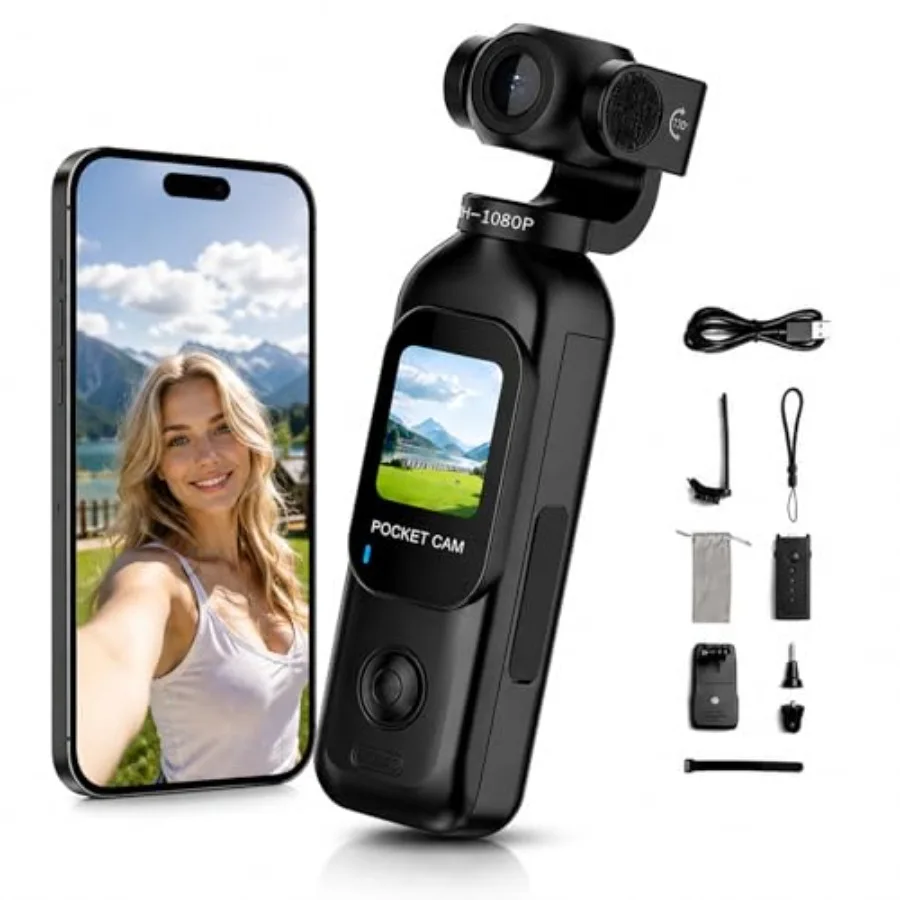 

Vlogging Camera for YouTube, Traveling, Daily Life: Pocket-Sized Aluminum Body, Black, 270 Rotating Lens, Touch Screen, Built-i