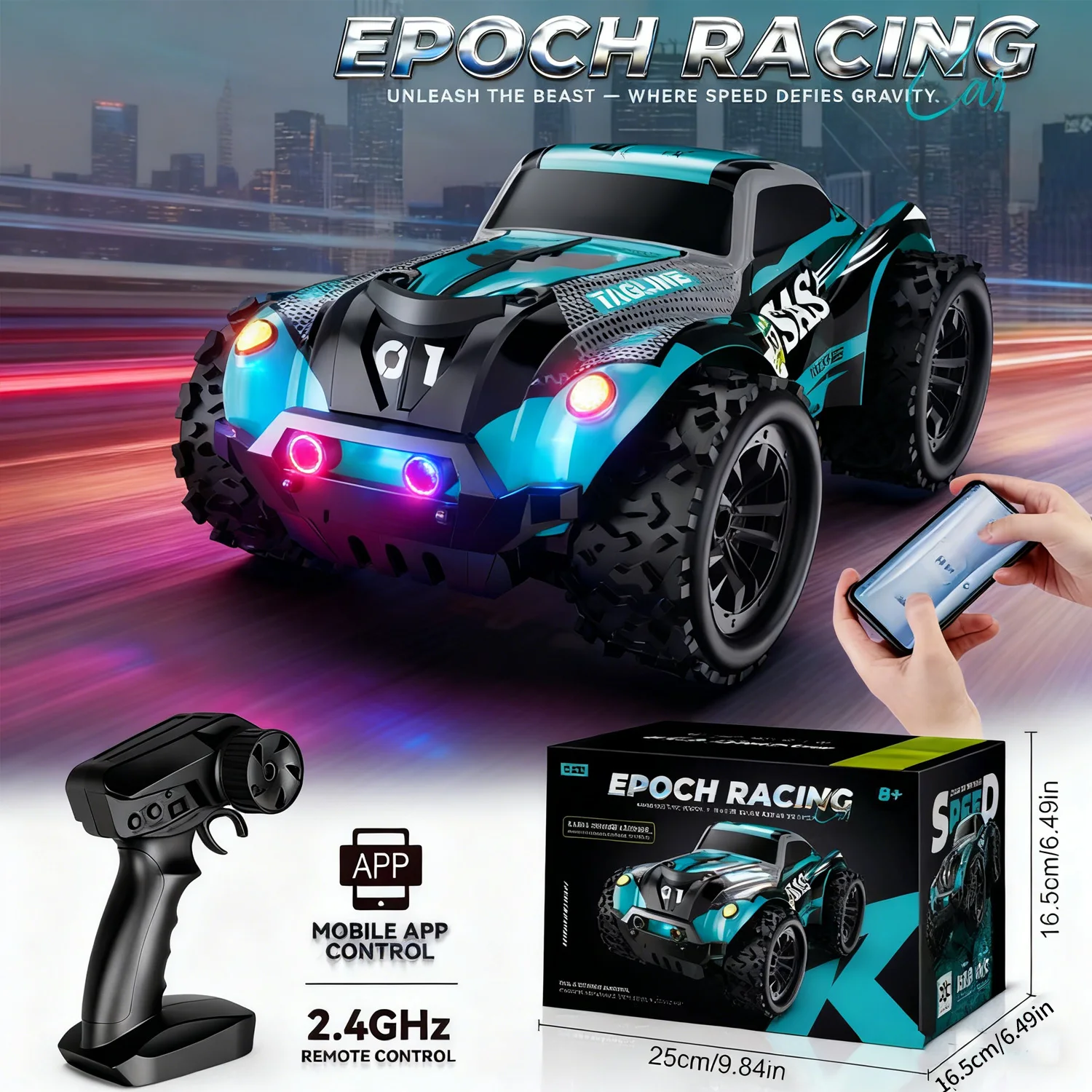 2.4GHz RC Car Off-Road Vehicle with Mobile APP Control LED Lights 1:20 Scale High Speed Remote Control Racing Toy for Boys Gift