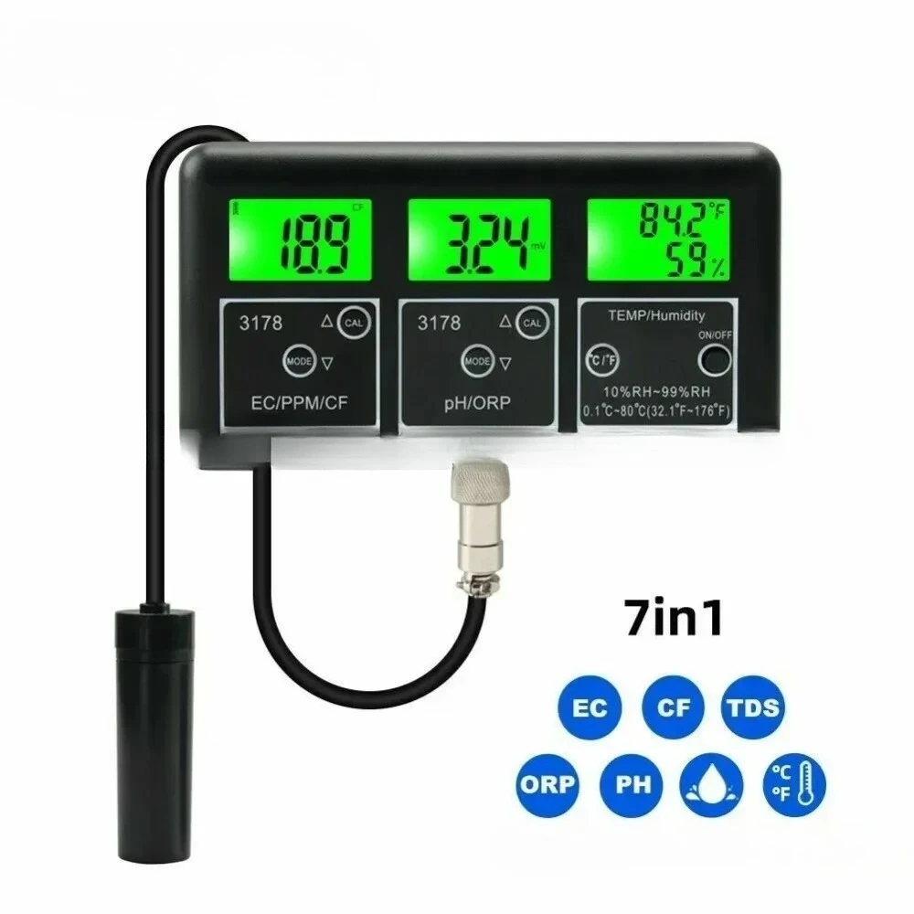 2025/2025 7 in 1 Water Quality Tester PH pH/Temperature/EC/CF/TDS/ORP/Humidity