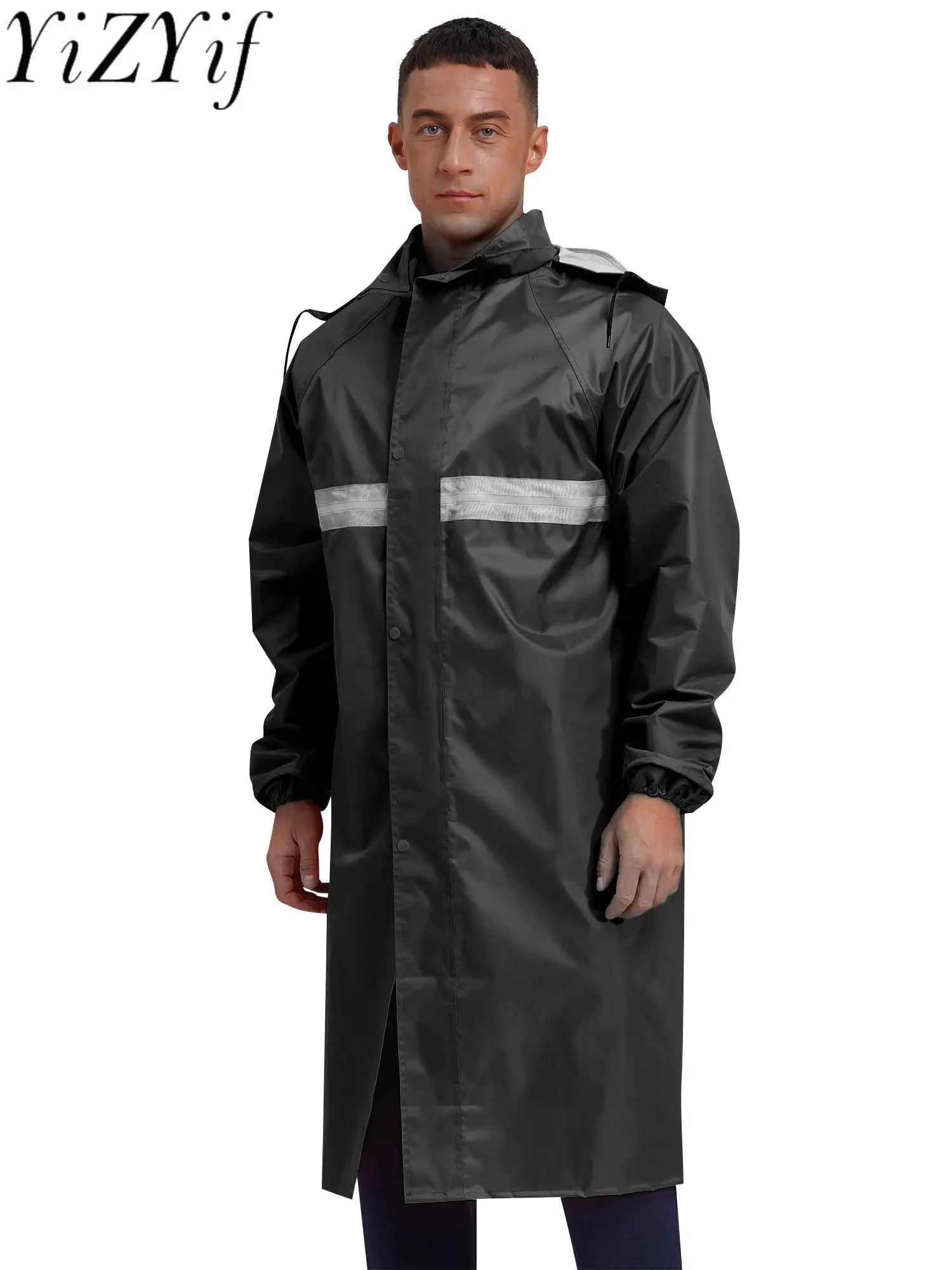 Men's Long Rain Coats Hooded Raincoats Safety Rain Jacket Poncho for Waterproof Work Safety Waterproof Emergency Rain Jacket