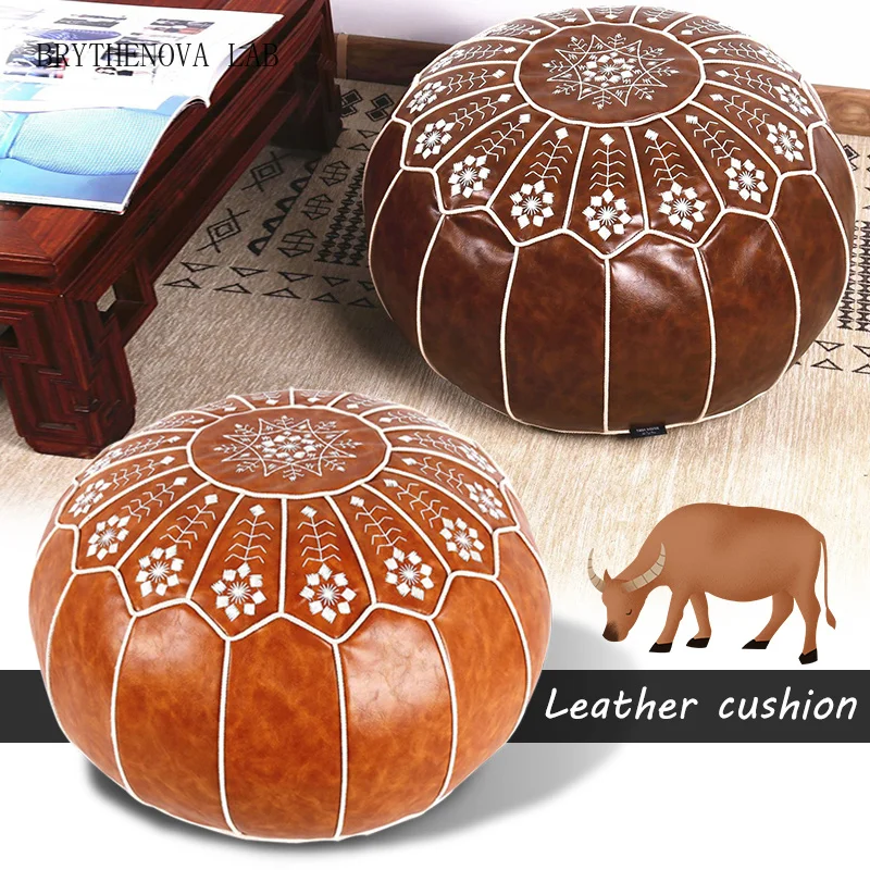 Moroccan Futon Mandala Handmade Cushion Embroidered Seat Pier Cover Living Bay Room Window Cushion Leather Round Stool Covers