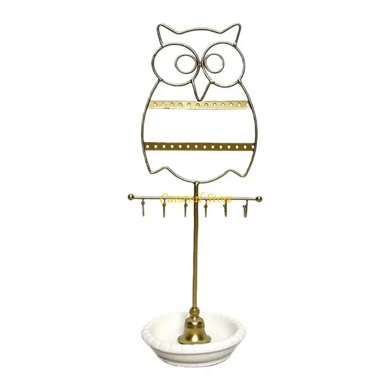 

M4YF Artistic Owl Jewelry Organizers Iron Structure Ceramic Base Accessory Rack
