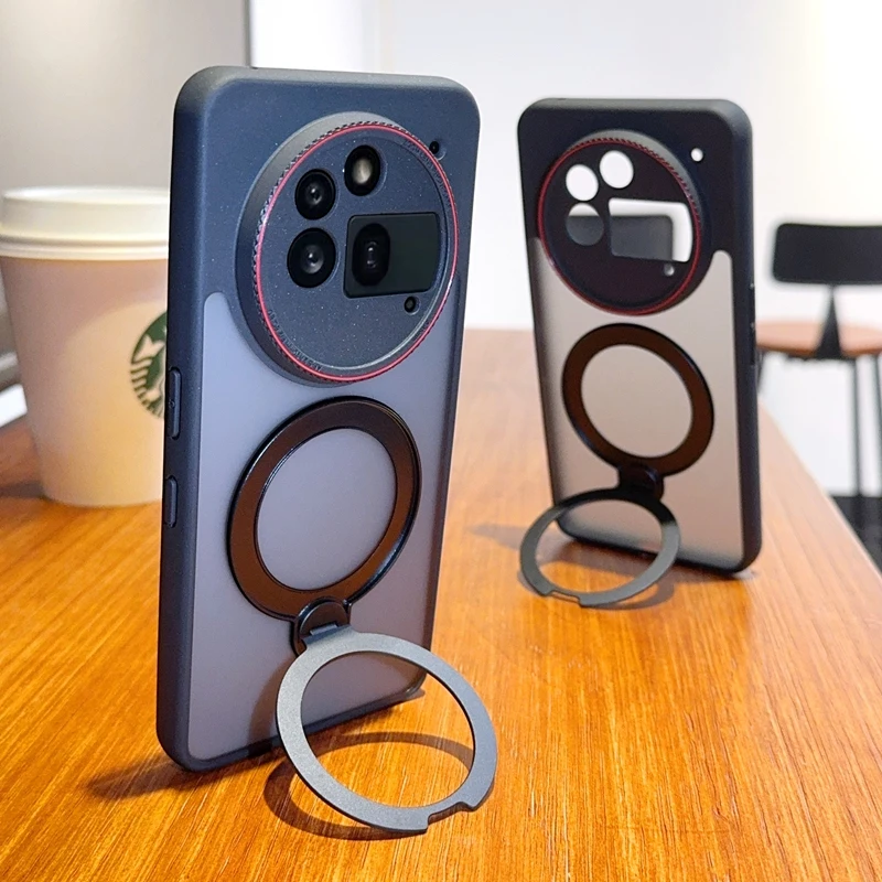 

Skin Feel Translucent Matte Frosted Magnetic Case for Nothing Phone 3A Pro Ring Stand Holder Case with Camera Protection Cover