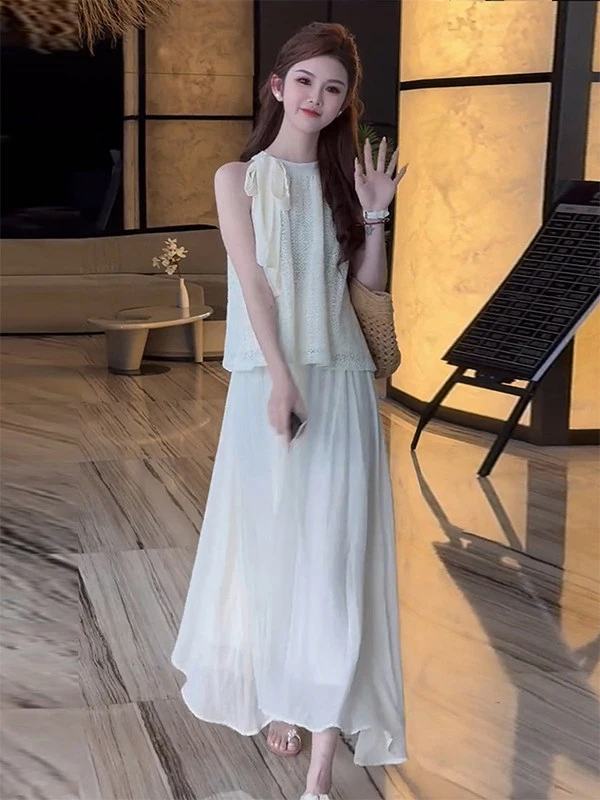 

Summer 2026 New Fashionable Women's Two-Piece Set Elegant Midi Skirt High Waist Loose Fit Commute Style Casual Scene
