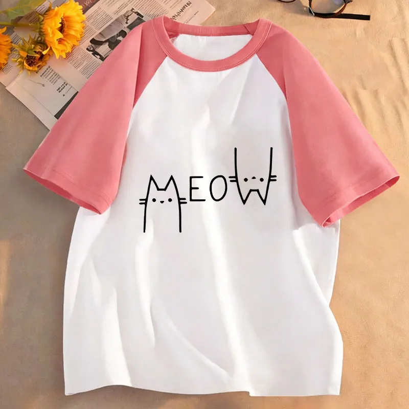 Grafisches Meow-Katzen-Kinder-T-Shirt, Sommer-Kurzarm-Shirts, Cartoon-Tier-Motiv für Jungen und Mädchen, Kawaii Kätzchen-Oberteile, Y2K Kinder-T-Shirt