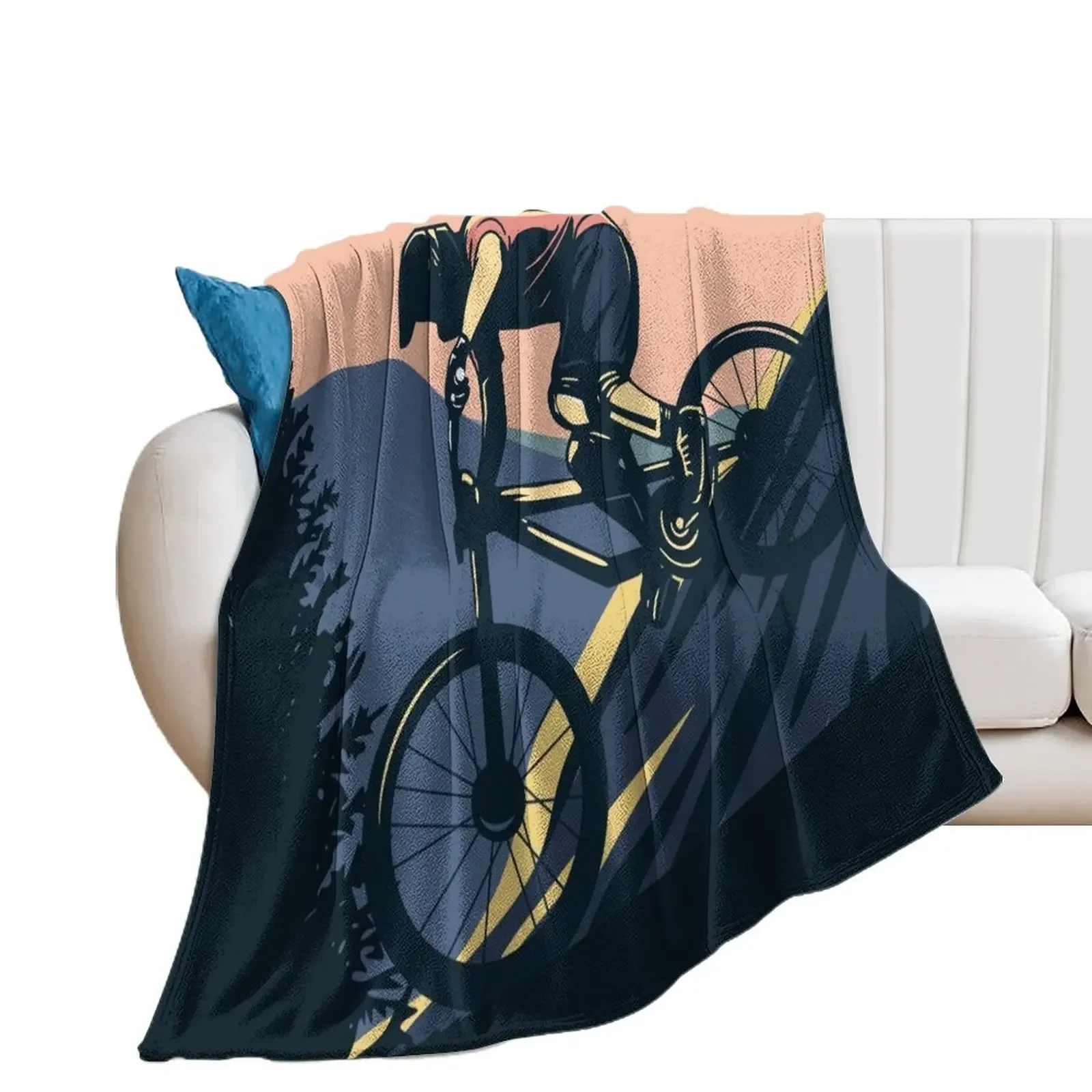 Downhill Mountain Biker Throw Blanket Camping funny gift Blankets