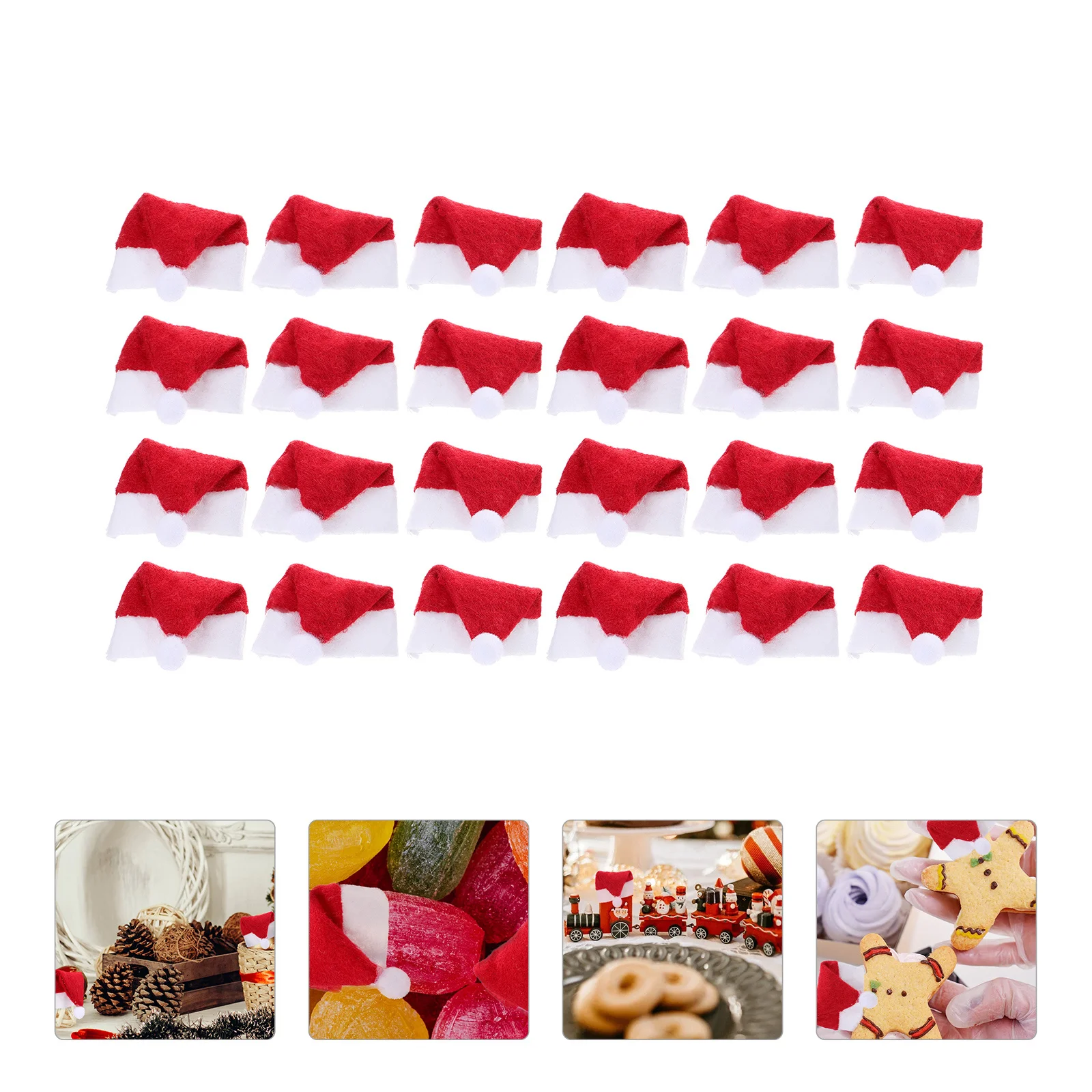 

24 Pcs Christmas Lollipop Hat Mini Felt Santa Decoration Candy Cover for Party Favors Kids Adults Tiny Craft Gift