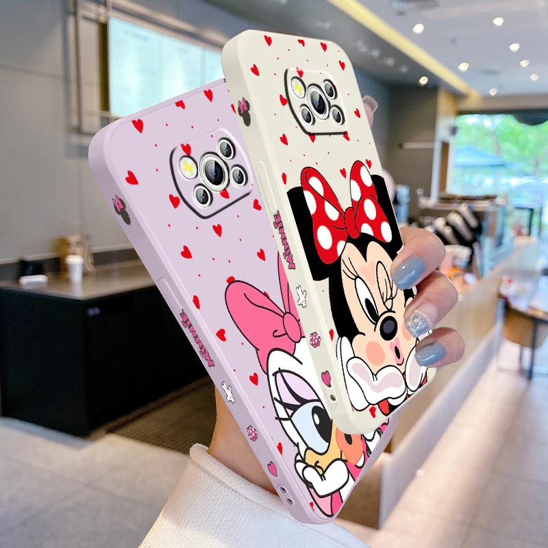 Minnie Daisy Cute Disney Liquid Left Rope For Xiaomi Mi Poco X6 X5 X4 X3 M6 M5 M5S M4 M3 F5 F4 F3 C65 C55 C40 Pro 5G 4G Funda