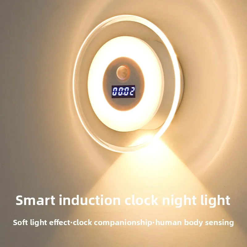 

Ship led smart remote control clock human body sensor lamp, wall lamp, small hill spotlight, bedside night charging night light