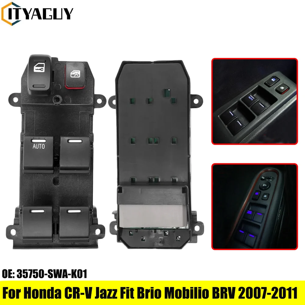 Interruptor Regulador de Elevalunas Eléctrico Delantero Izquierdo para Honda CR-V CRV Mobilio BRV Brio Jazz 2007-2011 35750-SWA-K01 35750SWAK01