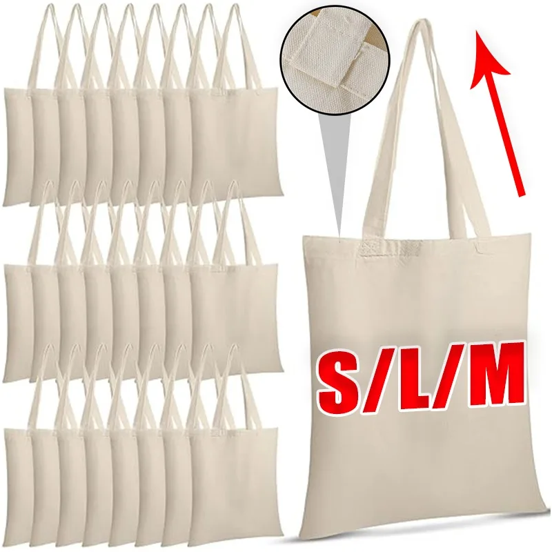 1/3pcs Large Capacity Canvas Shopping Bags Folding Cotton Tote Bags Reusable DIY Shoulder Bag Grocery Handbag Beige White