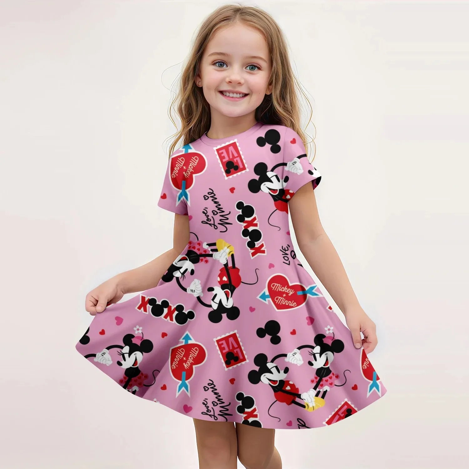 MINISO Summer Girl Dress Cute 3D Print Disney Mickey Mouse Girl Dress Fashionable Children\'s Clothing Party Performance Dress