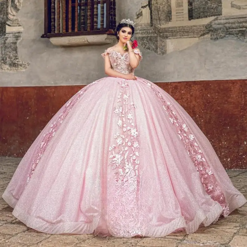 Charming Sequins Quinceanera Dresses Appliques Off the Shoulder Brush Train Lacing up Draped Robe Quinceañera