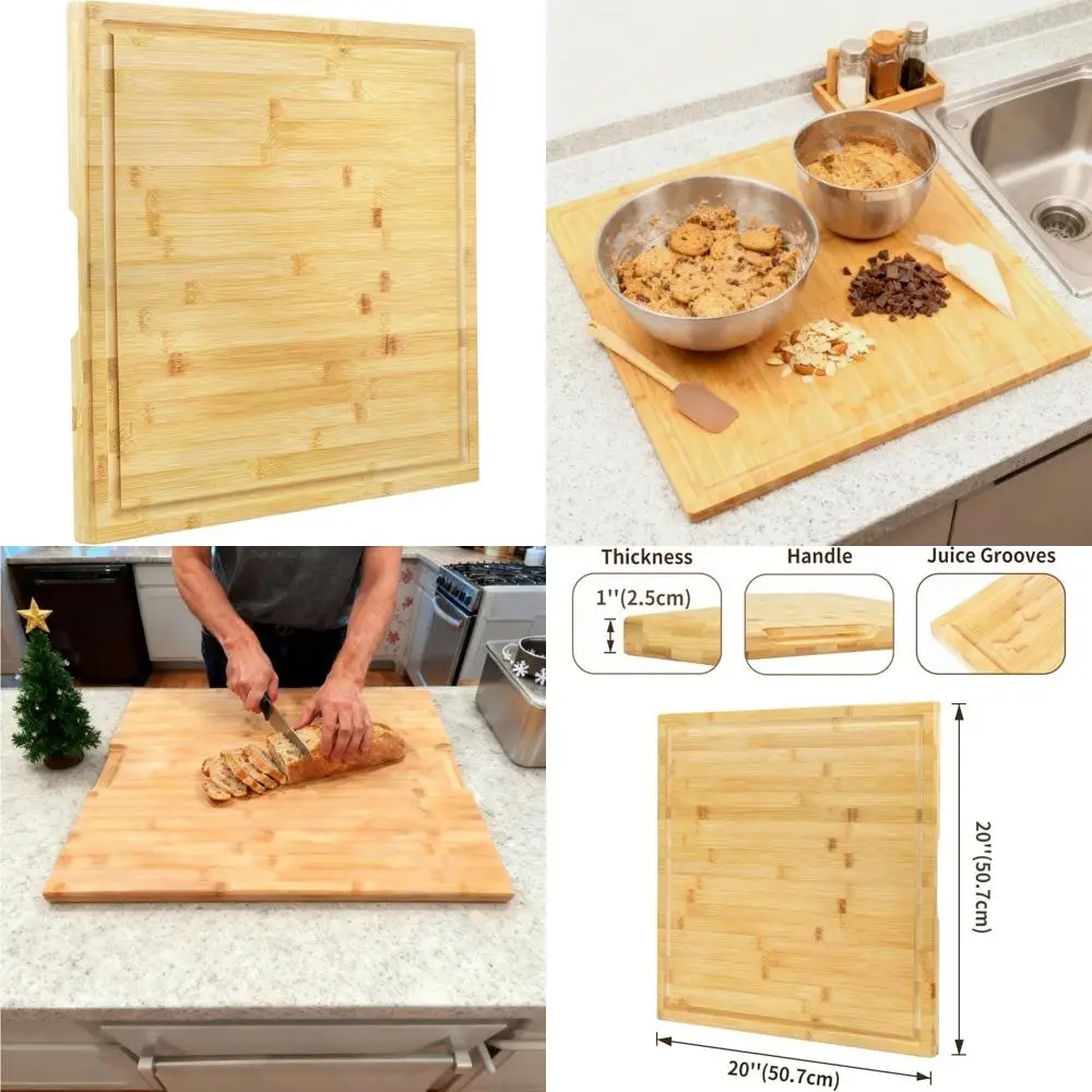 

Large 20x20 Inch Wood Chopping Board for Kitchen, Meat, Vegetables, and BBQ, Square Butcher Block with Bamboo Cutting Surface