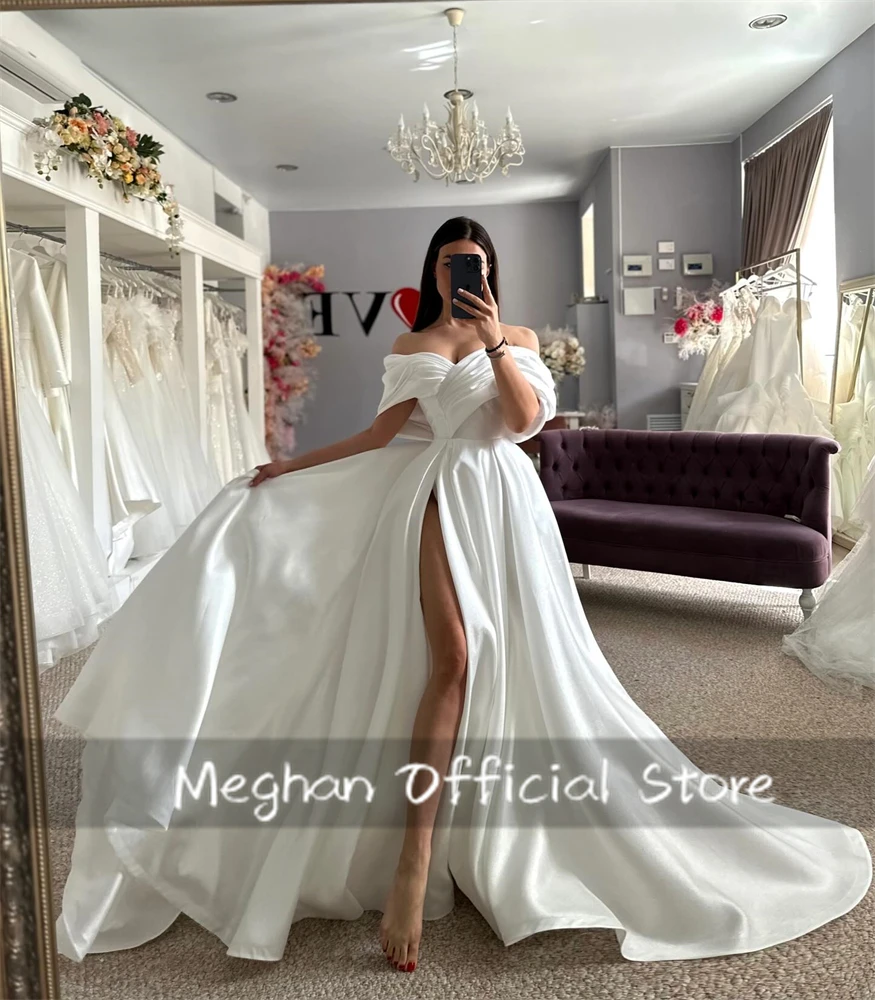 

White Pleats Wedding Dresses Off The Shoulder Special Occasion Dress High Split Sexy Bride Dress vestidos de novia Customized