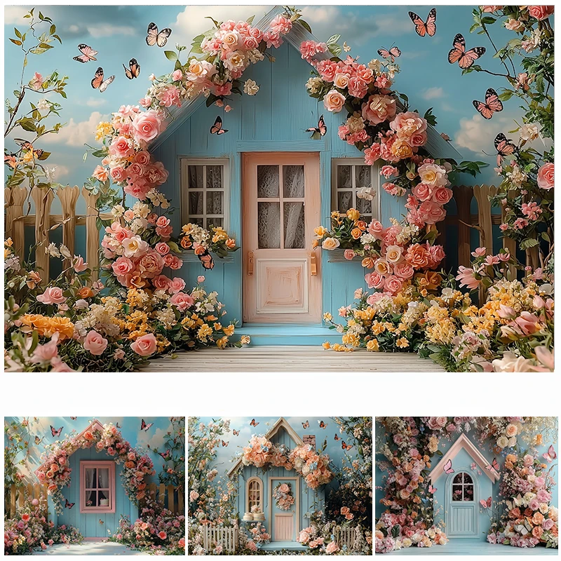 

LS MPhotography Background Spring Flowers Arch Door Decoration Backdrop Adult Baby Holiday Portrait Photos Studio Props