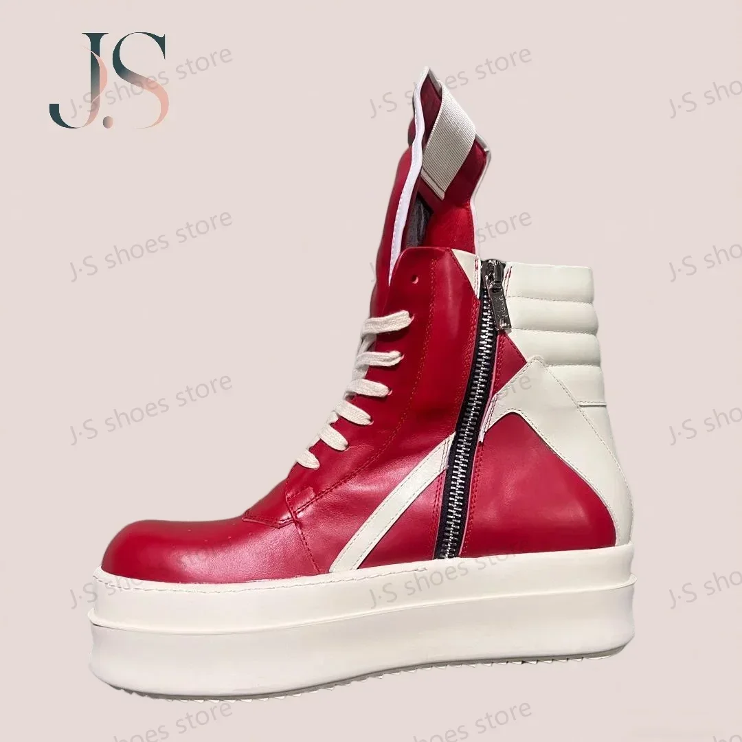 

R-o Classic Designer Men Shoe Women Sneaker Red Leather Ankle Boot High Top Casual Shoes Zipper 6cm Thick Sole Boots Sneakers