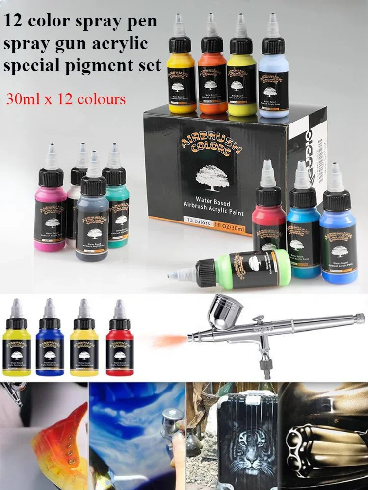 

12 Color Acrylic Pigment Set Spray Pen/gun Special Water-based Paint DIY Hand-painted Shoe Wall Model Coloring Art Drawing Dye