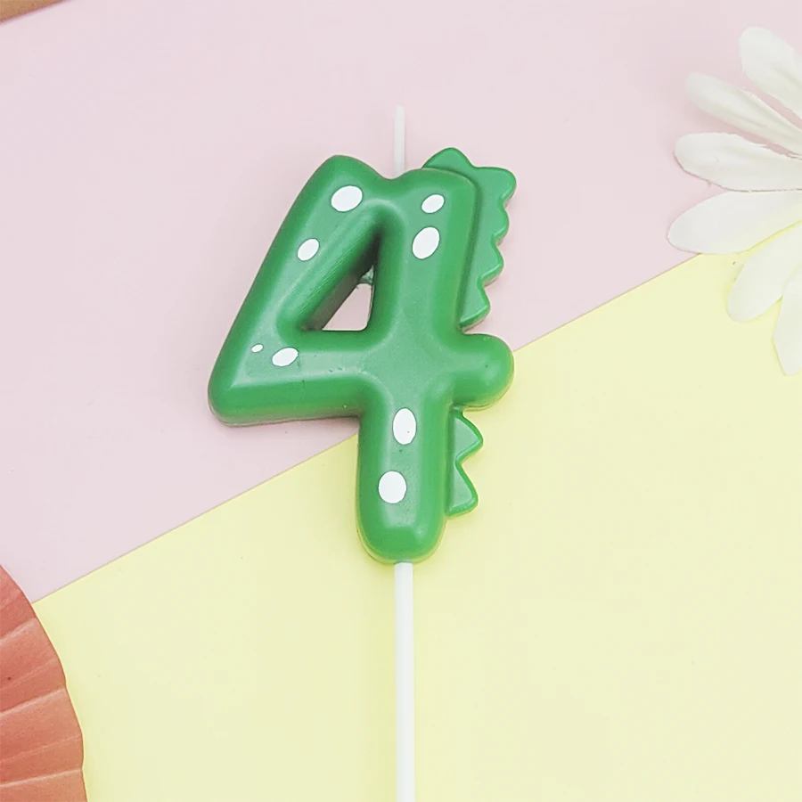 Grüne Dinosaurier-Zahlen 0–9 + 8 Stück grüne Kerzen „Happy Birthday“-Kuchenkerze für Kinder, Prinz, Party, Cartoon-Dinosaurier-Dekoration – Detail 16