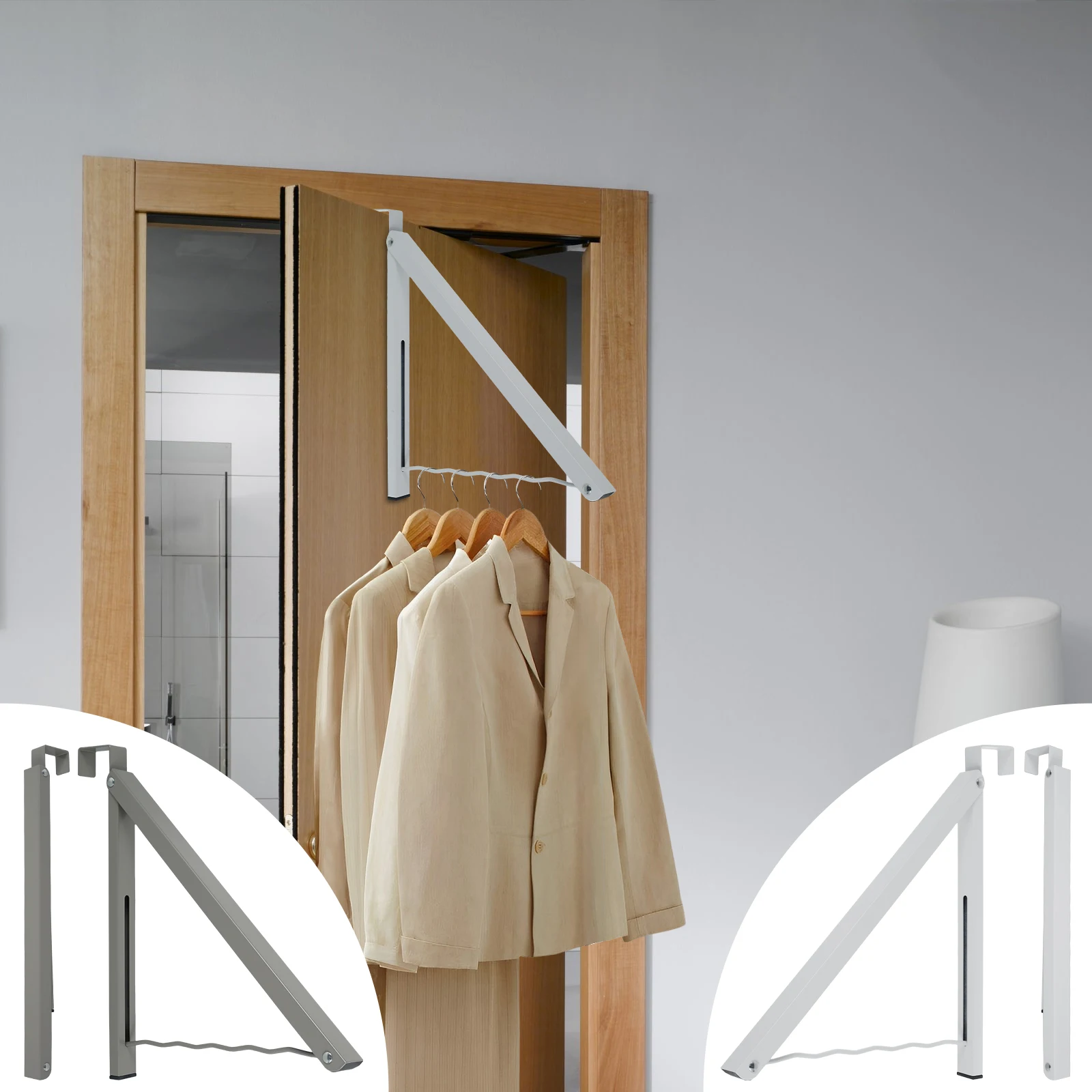 

2Pcs Over The Door Hanger Metal Foldable Hanging Rack 20lbs Weight Capacity Collapsible Clothes Drying Single Rod Laundry Hanger