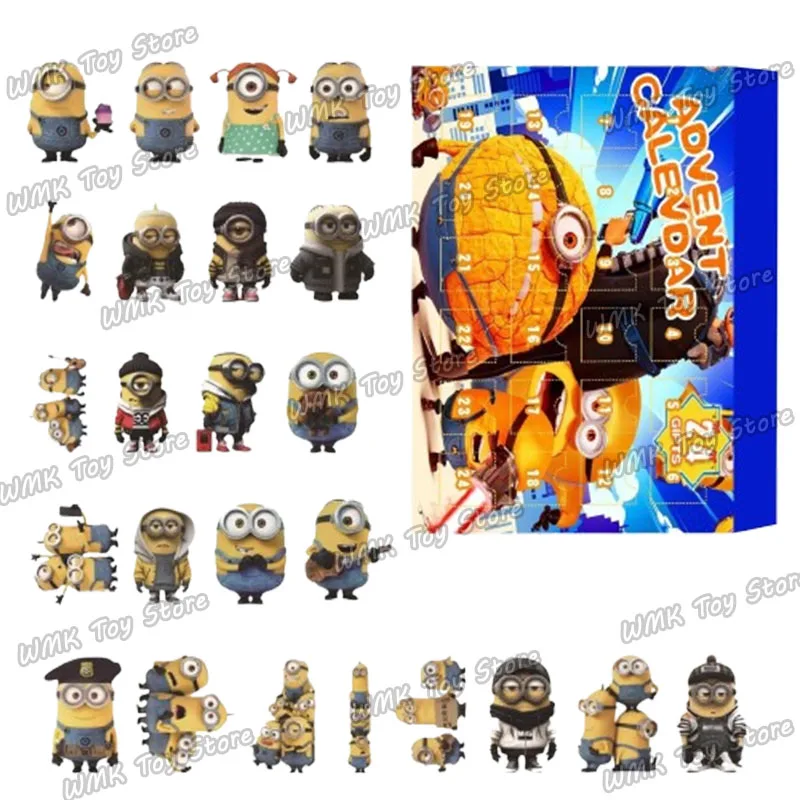 Miniso Despicable Me Minions Christmas Advent Calendar Box Minions Figurka akcji Kalendarz bożonarodzeniowy Model Zabawka na prezenty dla dzieci