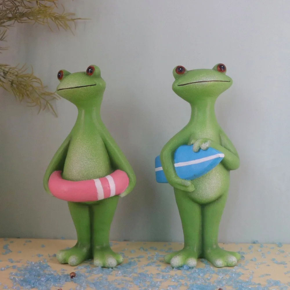 

Unique Gift Resin Vacation Frog Statue Cute Style Funny Surfing Frog Statue Handmade Swimming Frog Figurine Outdoor Decor