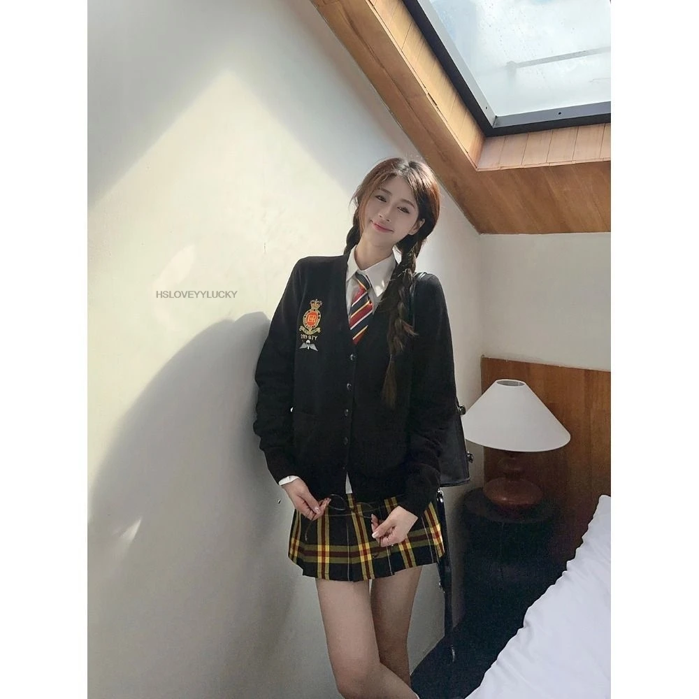 Estilo japonês coreano estilo universitário jk uniforme outono inverno terno vestido escolar saia plissada melhorado conjunto uniforme jk