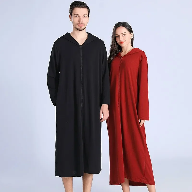 Zipper Bathrobe Couple Summer Pajamas Hooded Nightgown Men's Thin Section Ladies Long Nightdress Summer Blanket Gown Stitch Home