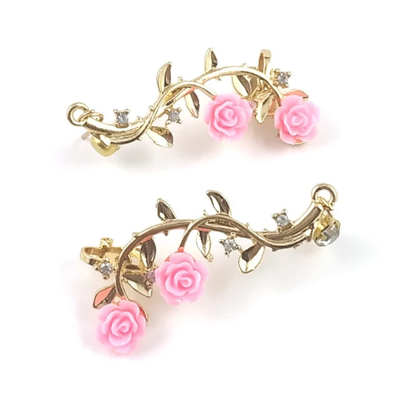 Fashion Rose Leaf Flower Ear Cuff Earring Wrap Clip Earring Lady Gold Pink Women Jewelry for Women Party Decor