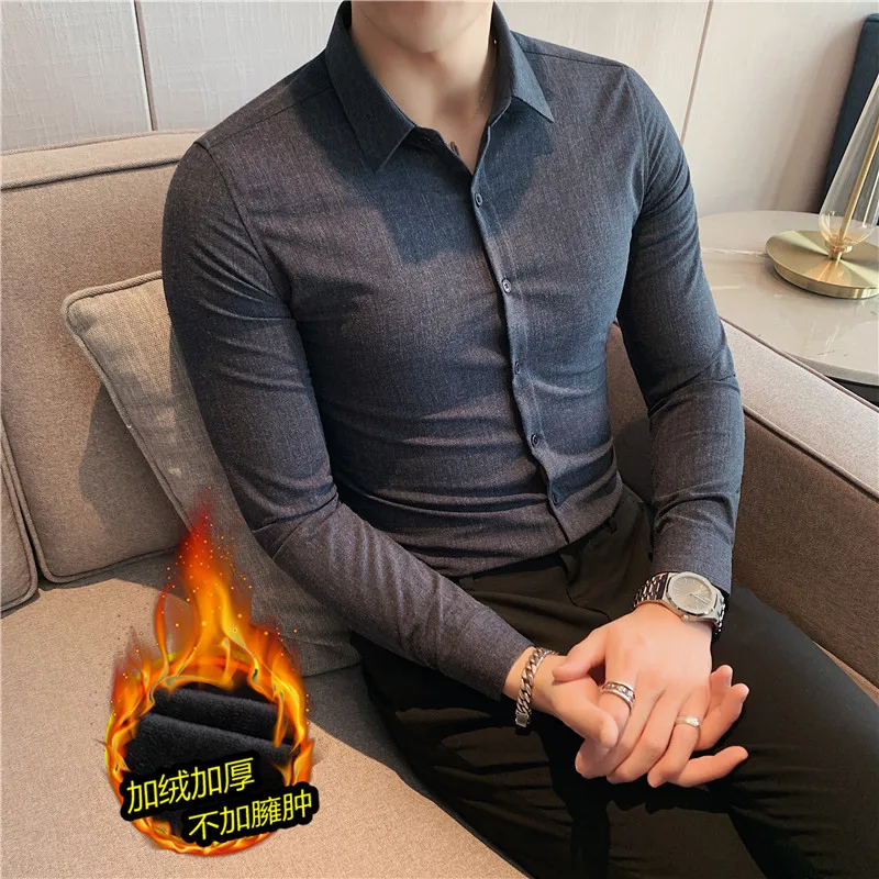 Männer Herbst Winter Langarm Verdickt Plüsch Hemd Hohe Qualität Männer Formale Business Slim Fit Langarm Solide Warme Shirts