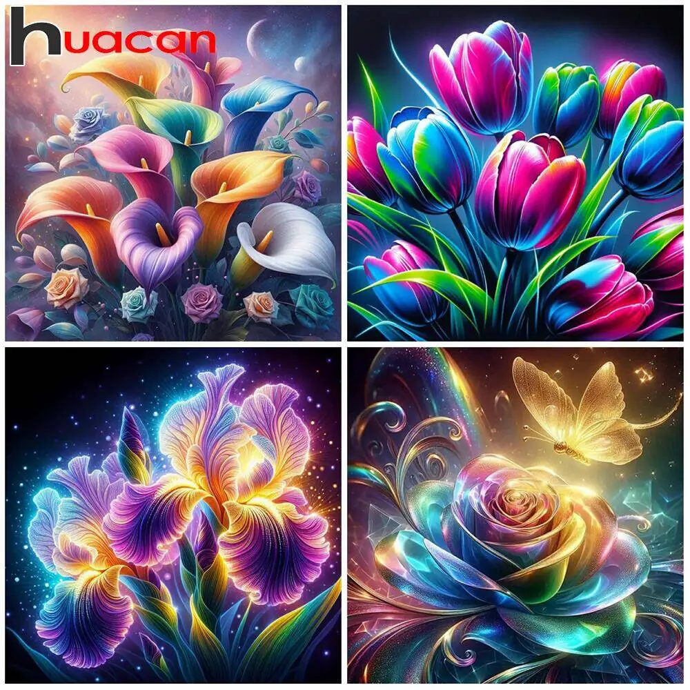 Huacan Diamant-Gemälde, Rose, Blume, voll rund, Diamant-Mosaik mit Zubehör, Wohnzimmer-Wanddekoration