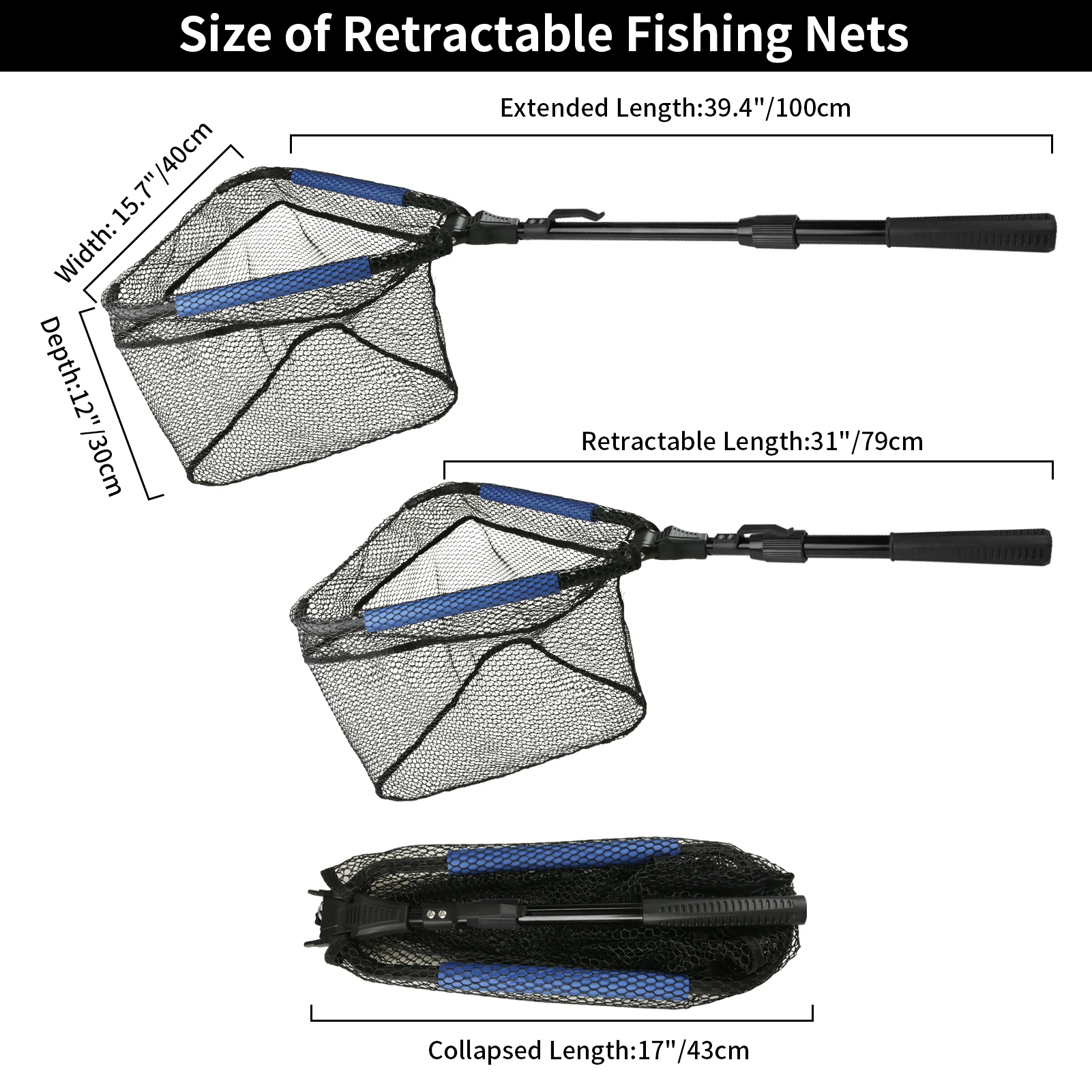 NONE Angelkescher aus Aluminiumlegierung, langlebig, teleskopisch, ausziehbar auf 190 cm/130 cm/55 cm, faltbares Netz, sicheres Fischfang-Freigabe 10