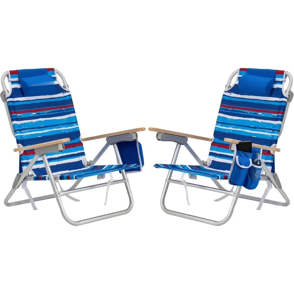

Low Back Folding Beach Chair, Aluminum Heavy Duty Beach Chair with 3 Reclining Position, Portable Camping Chair for Adult, Wood