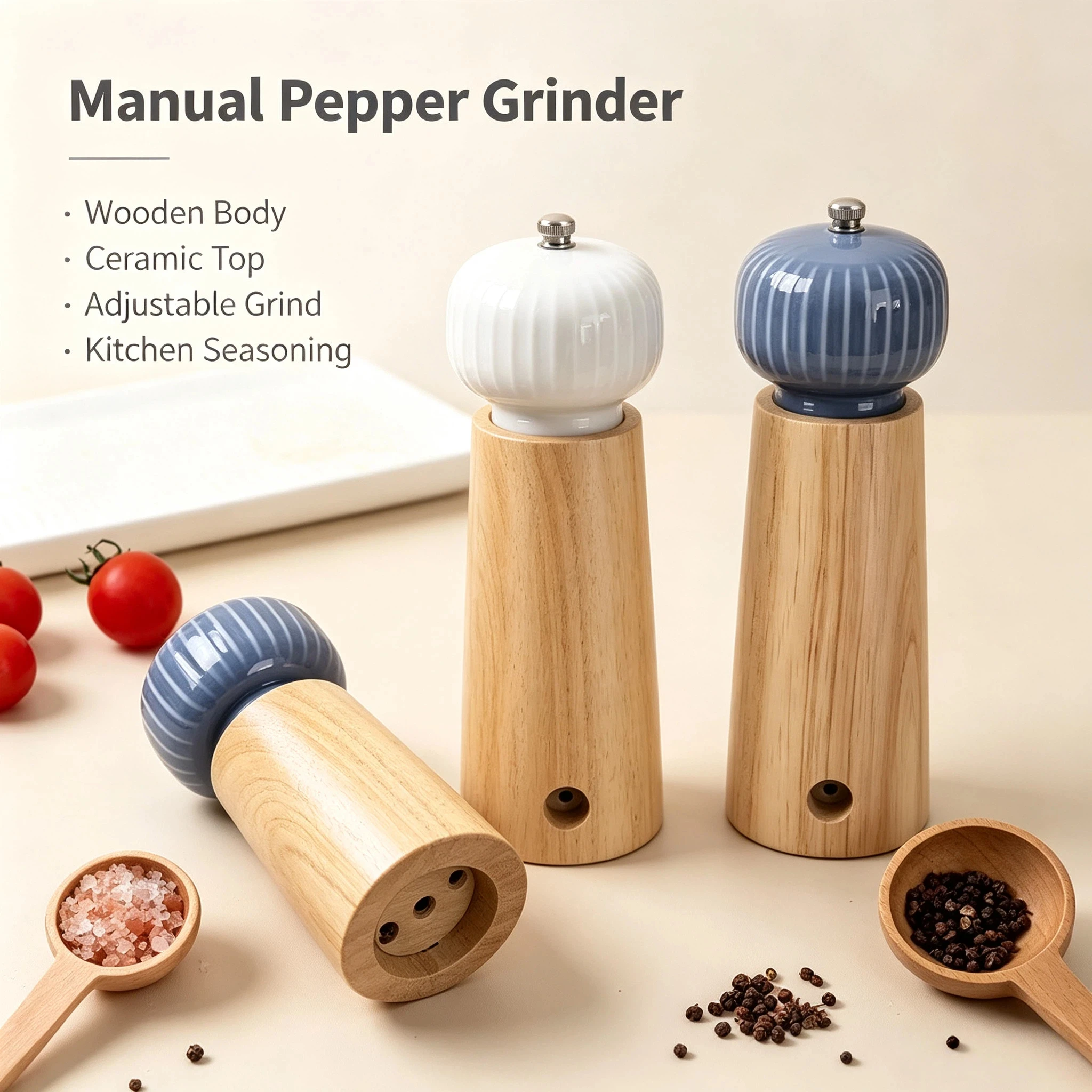 Nordic Style Pepper and Salt Grinder Manual Salt and Pepper Grinder Adjustable Roughness Ceramic Core Salt Grinder