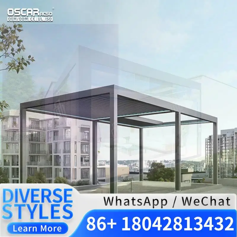 3x3m Grey Aluminium Louvered Roof Manual Control  Gazebo for Outdoor Barbeque Sun Protection Pergola