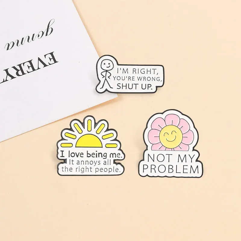 Lustiges, sarkastisches Zitat, Emaille-Abzeichen, „Nicht mein Problem“, Blumen-Anstecknadel, Stick-Figur, Humor, Metall-Brosche, Geschenkidee für Gen Z und Teenager – Detail 7