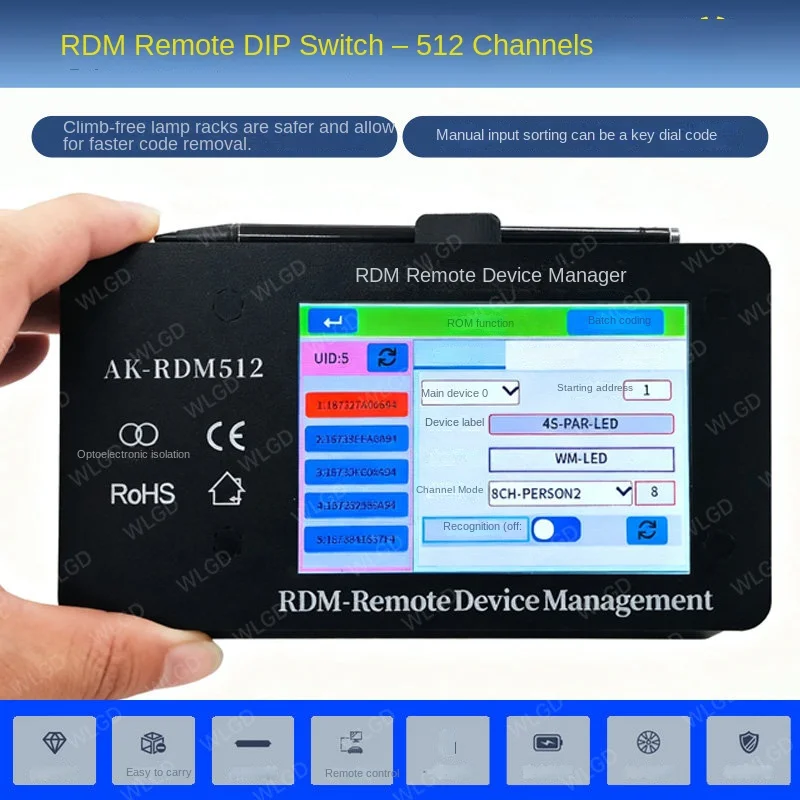 DMX512 RDM Remote Device Manager 4-Zoll-Touchscreen-Ein-Tasten-Bühnenlicht-Adressierer XLR RJ45 für Bar, Hochzeit, Konzert, Show – Detail 6