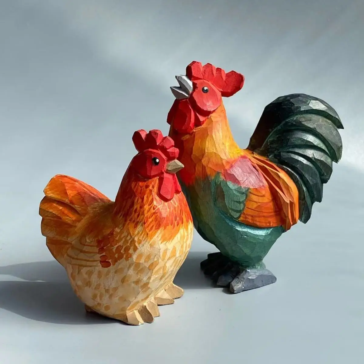 Hand Carved Chicken Wood Sculpture Cute Healing Desktop Study Office Ornament Jewelry Gift For Friends