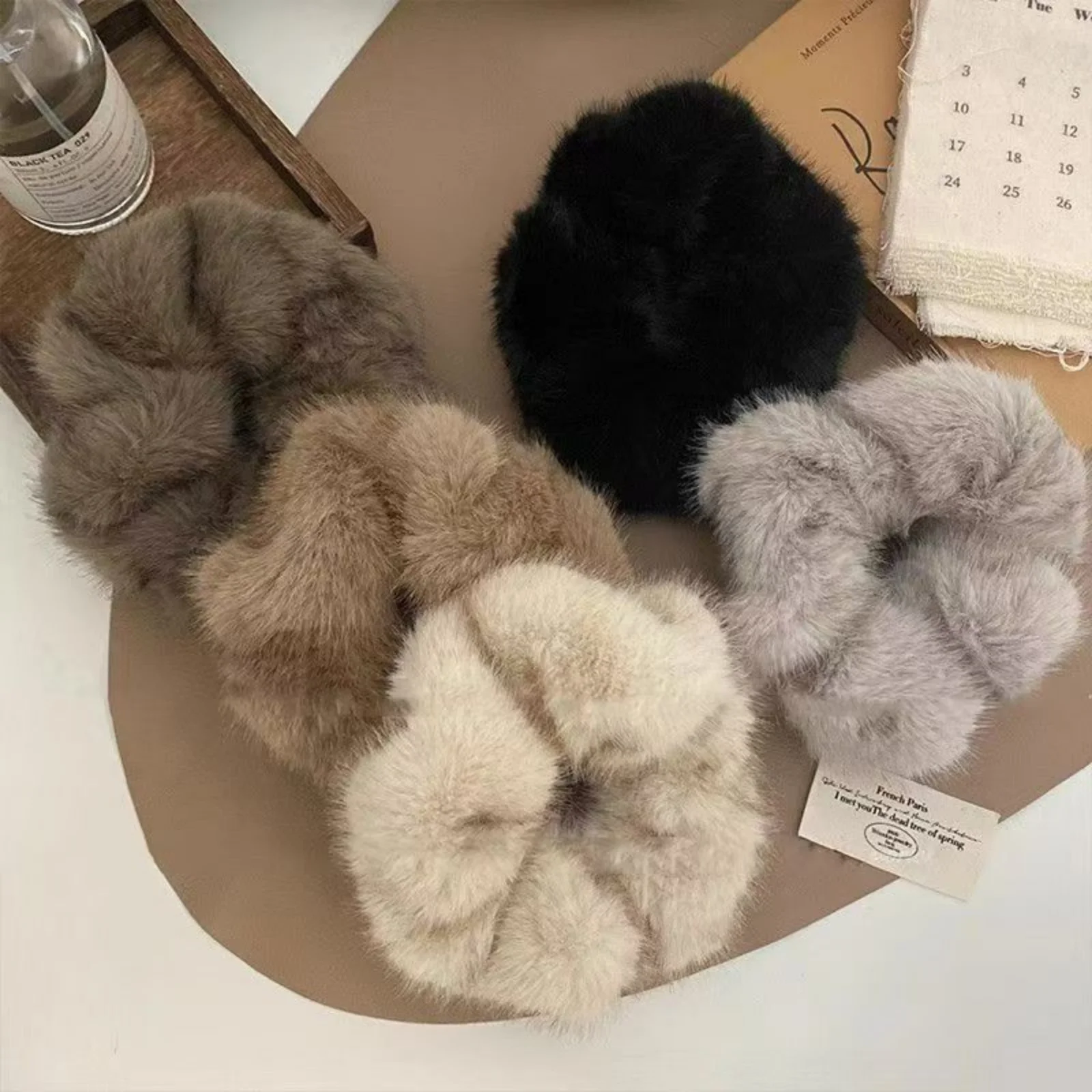 Große Größe Süße Weiche Flauschigen Plüsch Einfarbig Elastische Haarband Scrunchies Frauen Mädchen Herbst Winter Haar Ring Haar Zubehör – Detail 6
