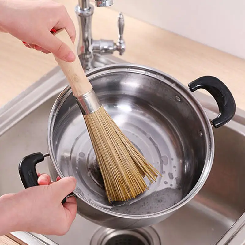 Kitchen Scrub Brush Natural Household Cleaning Brush Small Cleaning Brush Ergonomic Handle For Pans And Vegetables