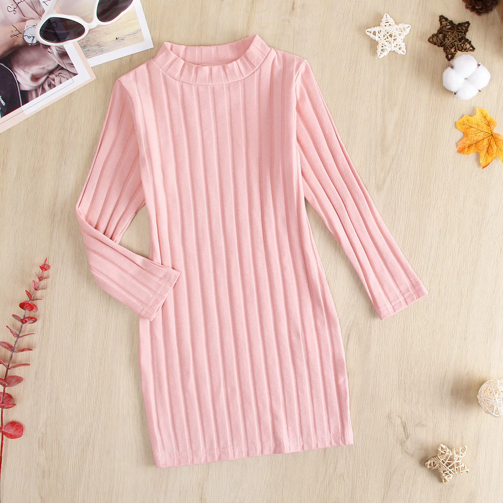 Kids Sweaters Knit Dress Geometric Sweaters Girls Autumn Winter Kids Turtleneck Casual Style Solid Color Clothes Girls Vestidos