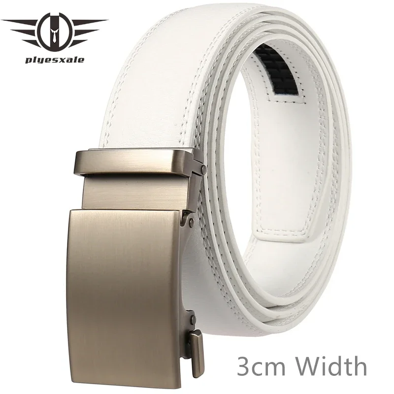 3cm Width Top Quality Cowskin Leather Belts Black White Automatic Buckle Male Waistbands Belt Men Dress Formal Accessories B897