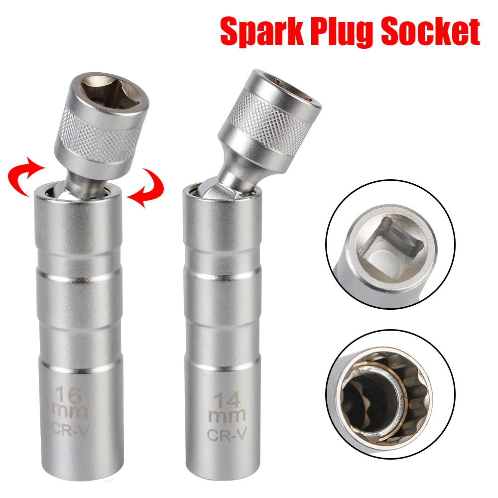 Thin Wall Spark Plug Socket With Magnetic 14mm 16mm 12 Angle Flexible Socket Wrench Universal Joint Car Repair Tool