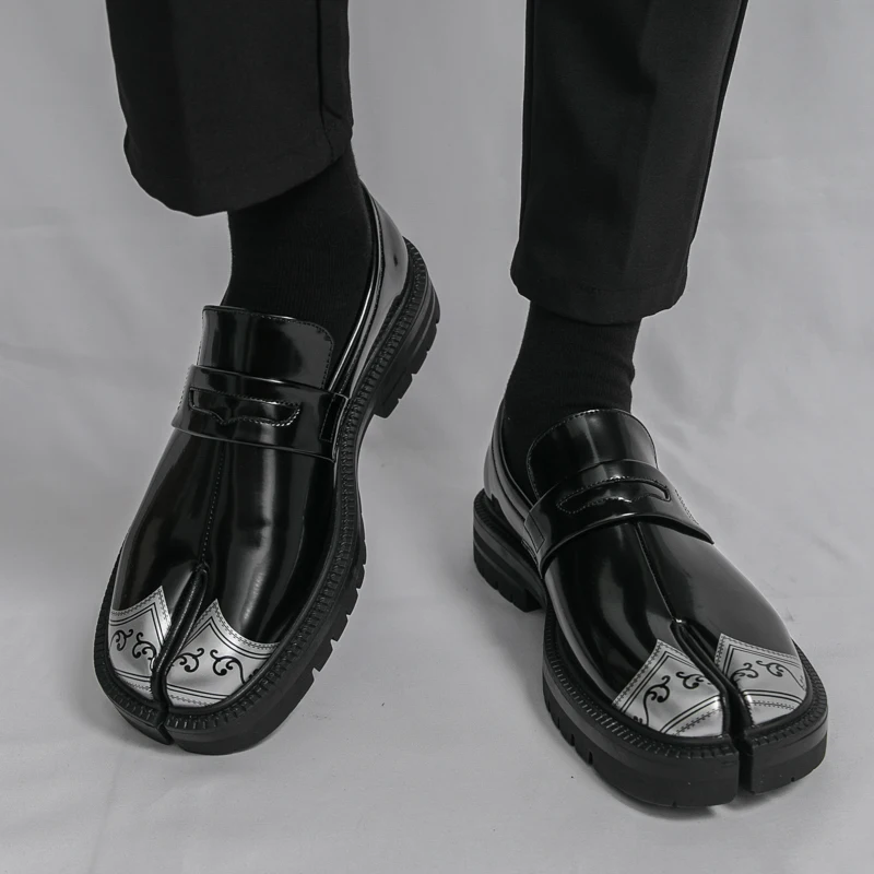 Fashion Japanese Style Split Toe Loafers Brand Business Thick Soled Leather Shoes Quality Anti Slip Wear-resistant Driving Shoes