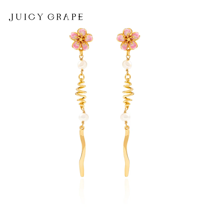 

JUICY GRAPE Elegant Cherry Blossoms Flower Earrings For Women Sweet Light Long Tassel Drop Earring Girls Party Wedding Jewelry