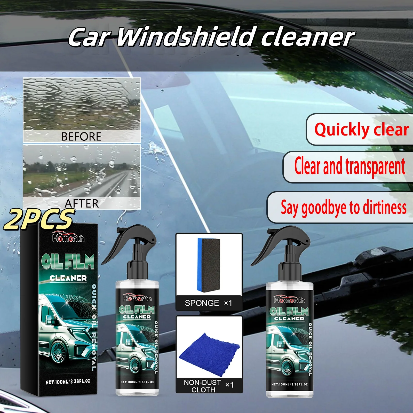 

2PCS Car Glass Stain Cleaner 100ml Windshield Cleaning Spray Car Cleaning Supplies Auto Glass Cleaning Agent For Convertible