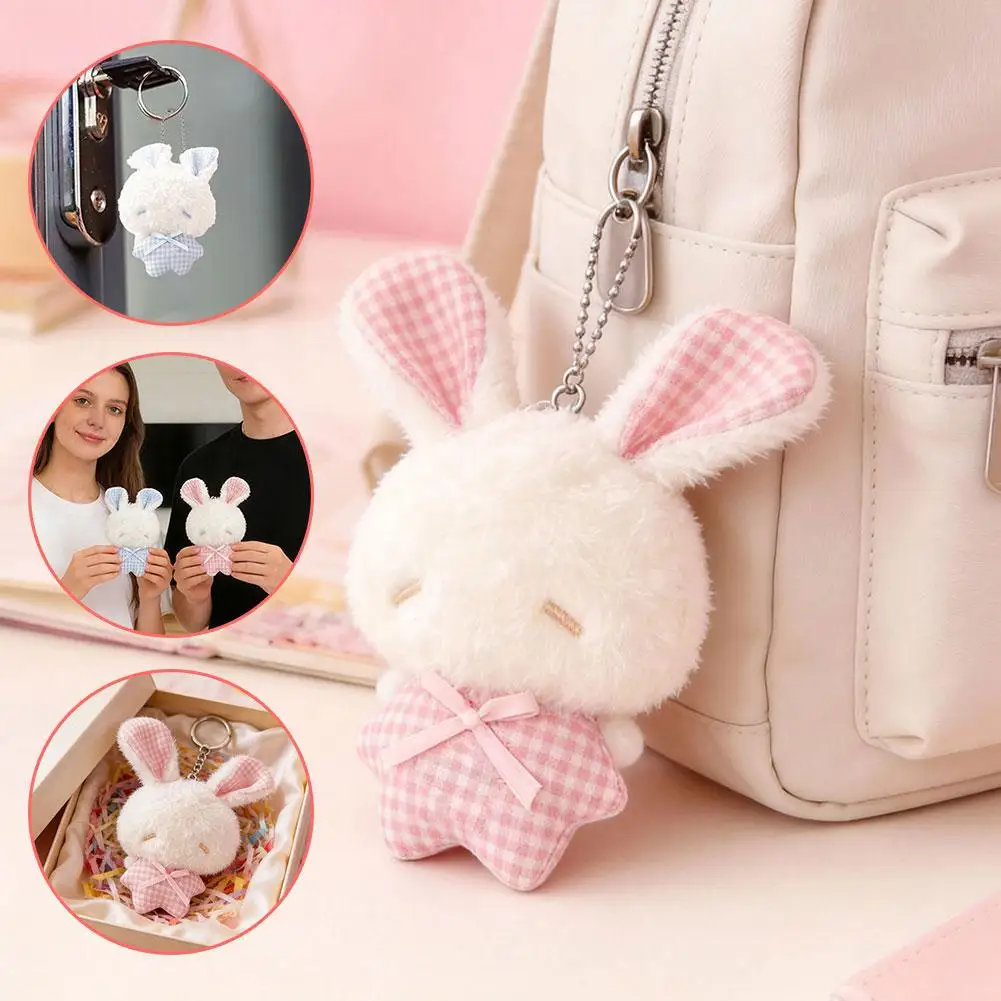 1/2Pcs Mini Angel Bunny Plush Keychain Cute Soft Rabbit Stuffed Toy Hanging Pendant Kawaii Gift for Girls