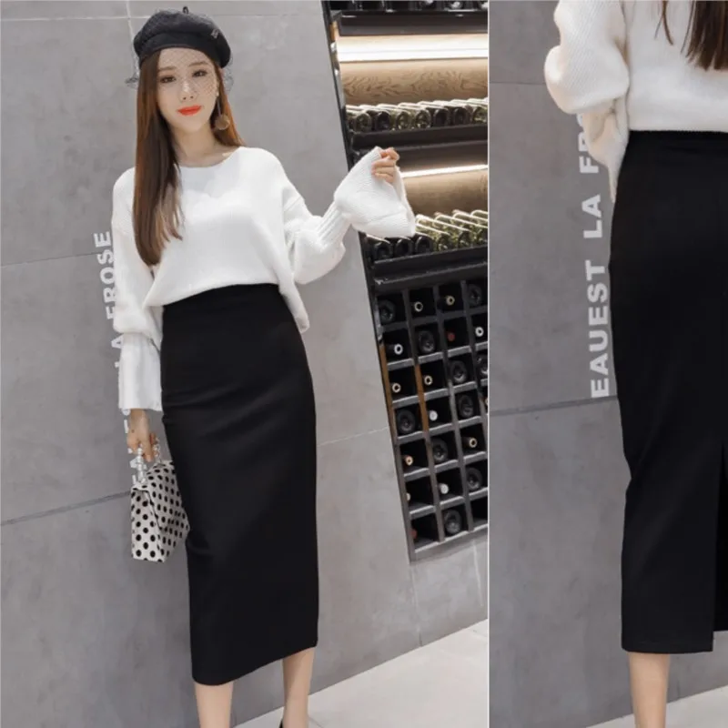 

Autumn And Winter Midi Skirt Women's Long Skirt With A Slit At The Back Hip Hugging Skirt Saias Femininas Elegante Ropa Mujer